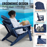 VEVOR Adirondack Chair Plastic, Set of 2 All-Weather Portable Folding Fire Pit Chair, Outdoor Adirondack Patio Chair with Cup Holder, with Relaxing Arm Rest Ergonomic, for Garden, Backyard Navy Blue