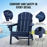 VEVOR Adirondack Chair Plastic, Set of 2 All-Weather Portable Folding Fire Pit Chair, Outdoor Adirondack Patio Chair with Cup Holder, with Relaxing Arm Rest Ergonomic, for Garden, Backyard Navy Blue