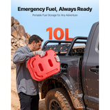 Fuel Container, 10 L, Gas Can with Spout and Lockable Bracket, 15 L/min Max Flow Rate, Secure & Leak-proof, Portable Flat Fluid Container for Most Cars Motorcycle ATV UTV, Red