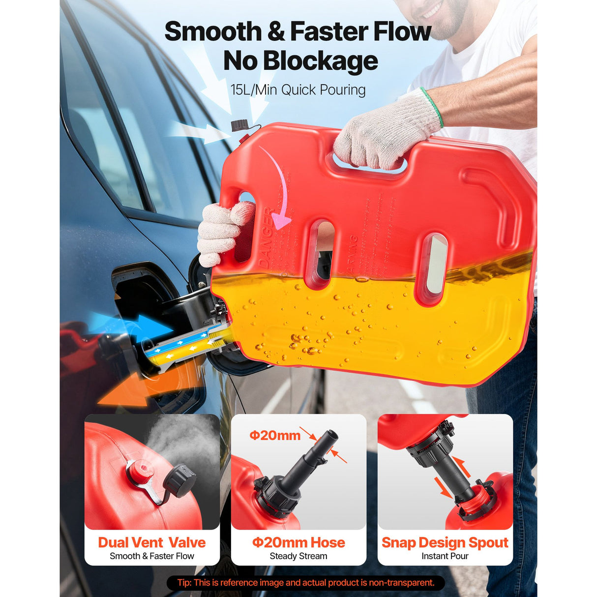 Fuel Container, 10 L, Gas Can with Spout and Lockable Bracket, 15 L/min Max Flow Rate, Secure & Leak-proof, Portable Flat Fluid Container for Most Cars Motorcycle ATV UTV, Red