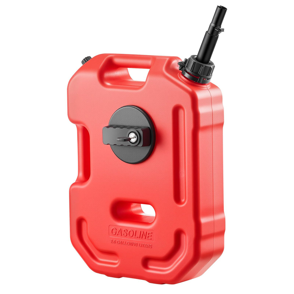 Fuel Container, 10 L, Gas Can with Spout and Lockable Bracket, 15 L/min Max Flow Rate, Secure & Leak-proof, Portable Flat Fluid Container for Most Cars Motorcycle ATV UTV, Red