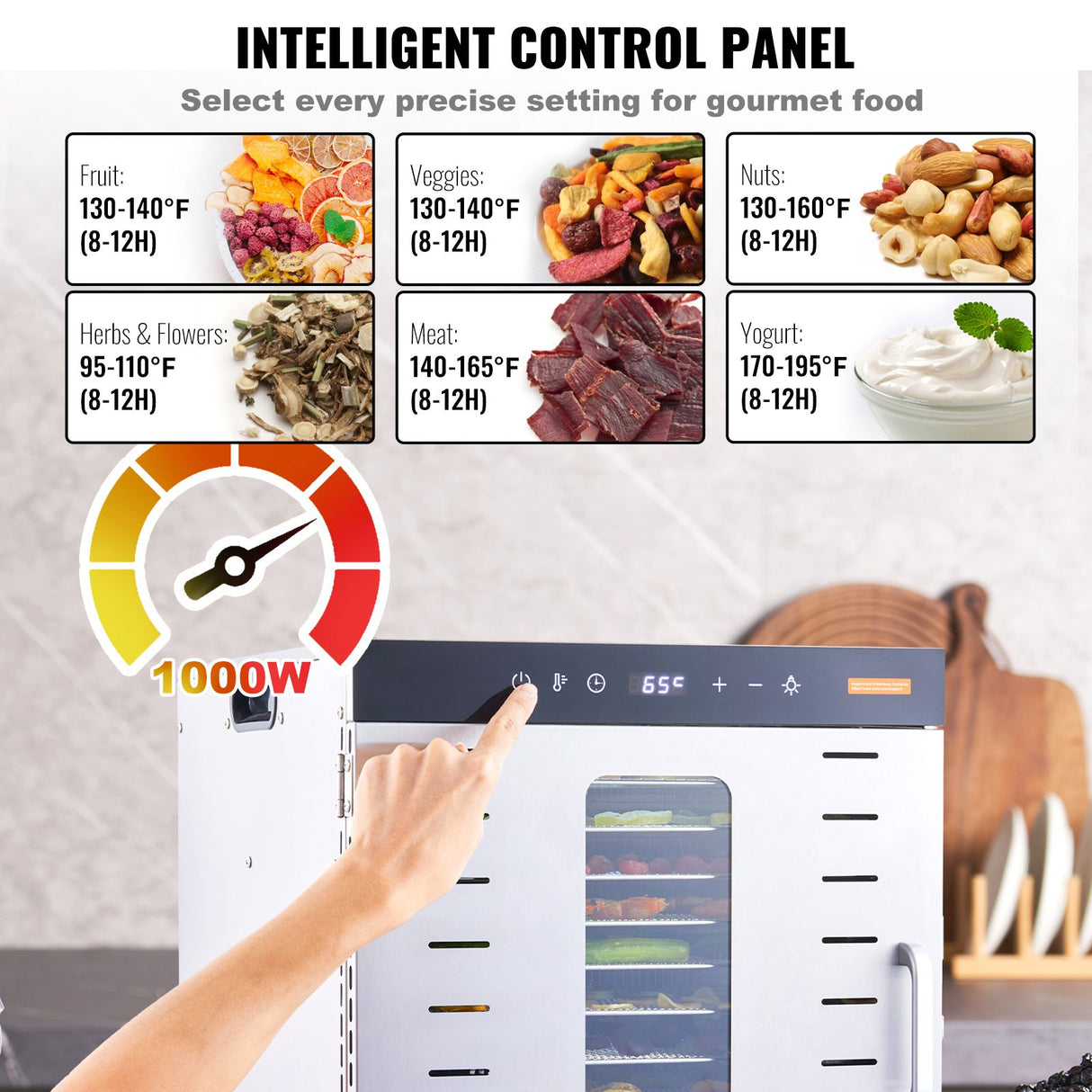 10 Trays Food Dehydrator Machine Stainless Steel 1000W Jerky Fruit Drying