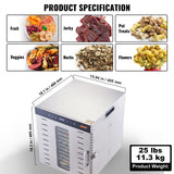 10 Trays Food Dehydrator Machine Stainless Steel 1000W Jerky Fruit Drying