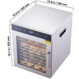 10 Trays Food Dehydrator Machine Stainless Steel 800W Jerky Fruit Drying