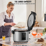VEVOR Commercial Rice Cooker, 70-Cup Rice Cooker, 15 Liter Large Rice Cooker and Warmer with Nonstick Inner Pot, Fast Cooking and 12-Hour Keep Warm, with Rice Cup and Paddle, for Restaurant