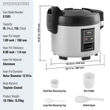 VEVOR Commercial Rice Cooker, 70-Cup Rice Cooker, 15 Liter Large Rice Cooker and Warmer with Nonstick Inner Pot, Fast Cooking and 12-Hour Keep Warm, with Rice Cup and Paddle, for Restaurant