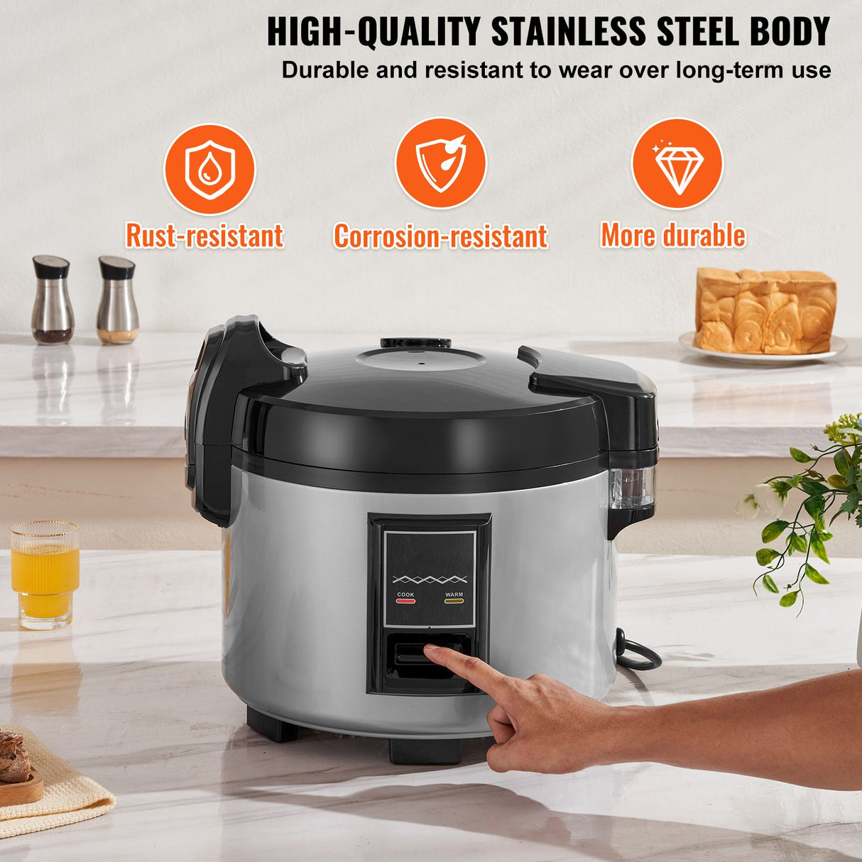 Commercial Rice Cooker, 45-Cup Rice Cooker, 9 Liter Large Rice Cooker and Warmer with Nonstick Inner Pot, Fast Cooking and 12-Hour Keep Warm, with Rice Cup and Paddle, for Restaurant