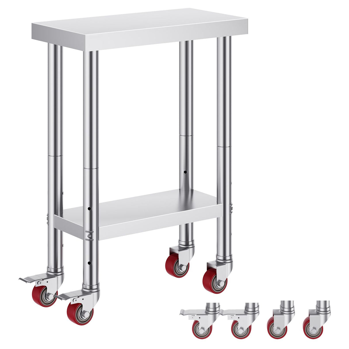 Stainless Steel Work Table with Wheels 24 x 12 x 32 Inch Prep Table with 4 Casters Heavy Duty Work Table for Commercial Kitchen Restaurant Business