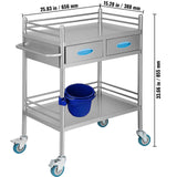 VEVOR Lab Serving Cart, 2 Layers Stainless Steel Utility Rolling Cart, Medical Cart with Two Drawers, Dental Utility Cart with Lockable Wheels and A Bucket, for Laboratory, Hospital, Dental Use