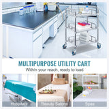 VEVOR Lab Rolling Cart, 3-Shelf Stainless Steel Rolling Cart, Lab Serving Cart with Swivel Casters, Dental Utility Cart for Clinic, Lab,  Hospital, Salon, 26.38"x15.55"x34.13"