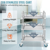 VEVOR Lab Rolling Cart, 3-Shelf Stainless Steel Rolling Cart, Lab Serving Cart with Swivel Casters, Dental Utility Cart for Clinic, Lab,  Hospital, Salon, 26.38"x15.55"x34.13"