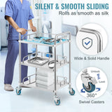 VEVOR Lab Rolling Cart, 3-Shelf Stainless Steel Rolling Cart, Lab Serving Cart with Swivel Casters, Dental Utility Cart for Clinic, Lab,  Hospital, Salon, 26.38"x15.55"x34.13"