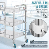 VEVOR Lab Rolling Cart, 3-Shelf Stainless Steel Rolling Cart, Lab Serving Cart with Swivel Casters, Dental Utility Cart for Clinic, Lab,  Hospital, Salon, 26.38"x15.55"x34.13"