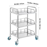 VEVOR Lab Rolling Cart, 3-Shelf Stainless Steel Rolling Cart, Lab Serving Cart with Swivel Casters, Dental Utility Cart for Clinic, Lab,  Hospital, Salon, 26.38"x15.55"x34.13"