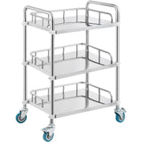 VEVOR Lab Rolling Cart, 3-Shelf Stainless Steel Rolling Cart, Lab Serving Cart with Swivel Casters, Dental Utility Cart for Clinic, Lab,  Hospital, Salon, 26.38"x15.55"x34.13"