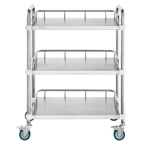VEVOR Lab Rolling Cart, 3-Shelf Stainless Steel Rolling Cart, Lab Serving Cart with Swivel Casters, Dental Utility Cart for Clinic, Lab,  Hospital, Salon, 26.38"x15.55"x34.13"