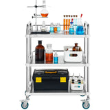 VEVOR Lab Rolling Cart, 3-Shelf Stainless Steel Rolling Cart, Lab Serving Cart with Swivel Casters, Dental Utility Cart for Clinic, Lab,  Hospital, Salon, 26.38"x15.55"x34.13"
