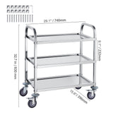 VEVOR Stainless Steel Cart, 3 Layers Lab Utility Cart 181 kg Weight Capacity, Medical Cart with Lockable Universal Wheels, for Lab, Clinic, Kitchen, Salon
