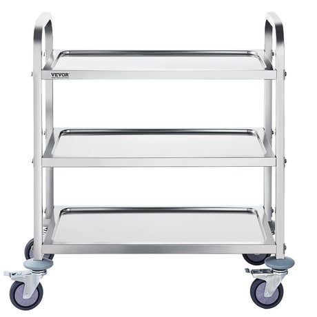VEVOR Stainless Steel Cart, 3 Layers Lab Utility Cart 181 kg Weight Capacity, Medical Cart with Lockable Universal Wheels, for Lab, Clinic, Kitchen, Salon