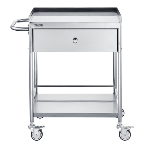 VEVOR Medical Cart, 2 Layer stainless Steel Cart100 kg Weight Capacity Utility Cart Silent Wheels and a Drawer for Lab, Clinic, kitchen, Salon