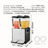 VEVOR Commercial Beverage Dispenser, 2 Tanks 12 L Per Tank Juice Dispenser, 286W Stainless Steel Ice Tea Drink Machine with 7℃-12℃ Cooling Temperature, for Cold Drink Restaurant Bar Party