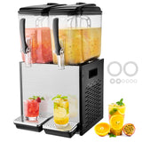 VEVOR Commercial Beverage Dispenser, 2 Tanks 12 L Per Tank Juice Dispenser, 286W Stainless Steel Ice Tea Drink Machine with 7℃-12℃ Cooling Temperature, for Cold Drink Restaurant Bar Party