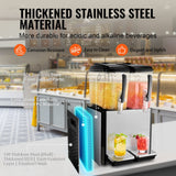 VEVOR Commercial Beverage Dispenser, 2 Tanks 12 L Per Tank Juice Dispenser, 286W Stainless Steel Ice Tea Drink Machine with 7℃-12℃ Cooling Temperature, for Cold Drink Restaurant Bar Party