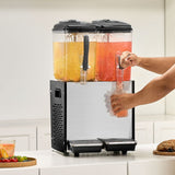 VEVOR Commercial Beverage Dispenser, 2 Tanks 12 L Per Tank Juice Dispenser, 286W Stainless Steel Ice Tea Drink Machine with 7℃-12℃ Cooling Temperature, for Cold Drink Restaurant Bar Party