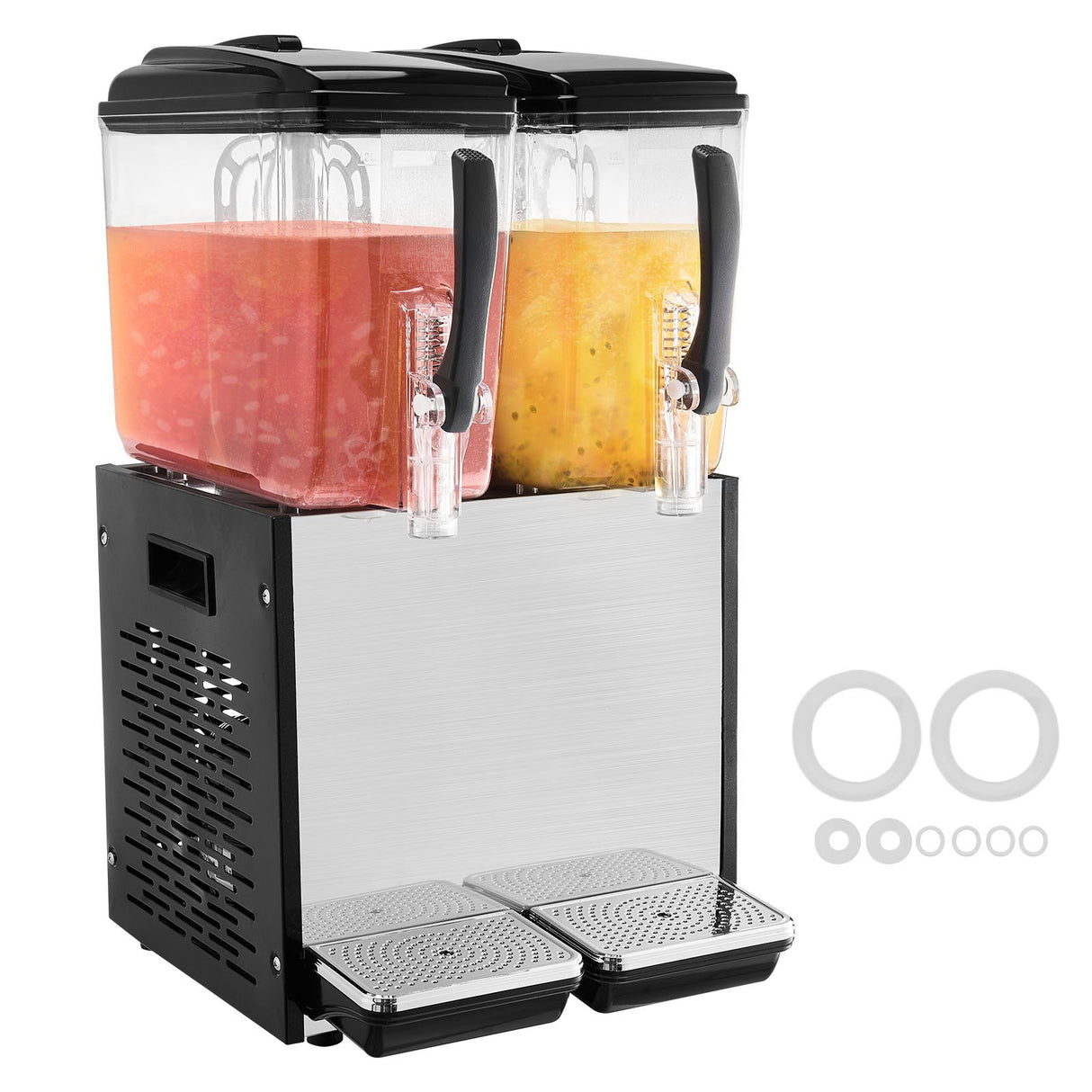 VEVOR Commercial Beverage Dispenser, 2 Tanks 12 L Per Tank Juice Dispenser, 286W Stainless Steel Ice Tea Drink Machine with 7℃-12℃ Cooling Temperature, for Cold Drink Restaurant Bar Party