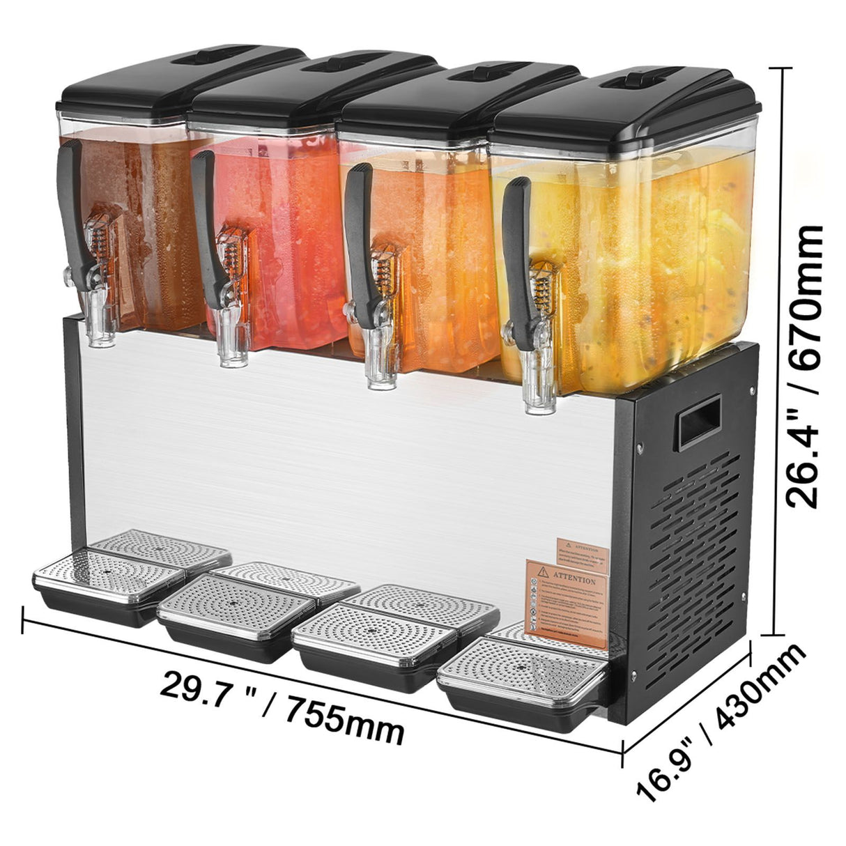 VEVOR Commercial Beverage Dispenser, 4 Tanks 12 L Per Tank Juice Dispenser, 510W Stainless Steel Ice Tea Drink Machine with 7℃-12℃ Cooling Temperature, for Cold Drink Restaurant Bar Party