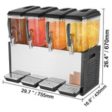 VEVOR Commercial Beverage Dispenser, 4 Tanks 12 L Per Tank Juice Dispenser, 510W Stainless Steel Ice Tea Drink Machine with 7℃-12℃ Cooling Temperature, for Cold Drink Restaurant Bar Party