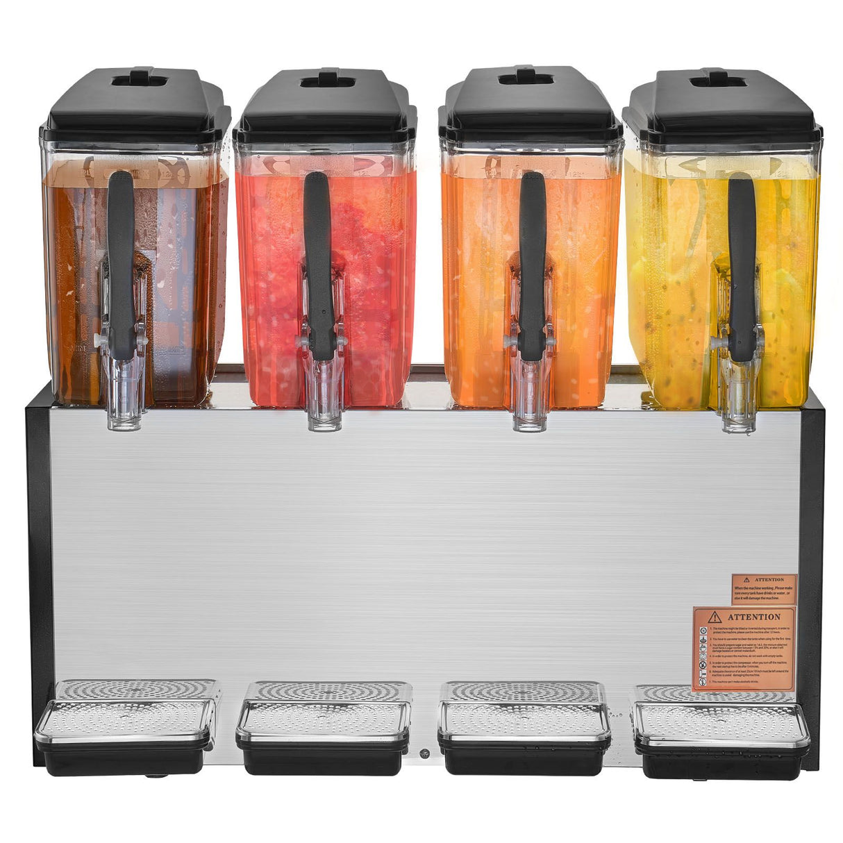 VEVOR Commercial Beverage Dispenser, 4 Tanks 12 L Per Tank Juice Dispenser, 510W Stainless Steel Ice Tea Drink Machine with 7℃-12℃ Cooling Temperature, for Cold Drink Restaurant Bar Party
