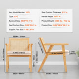 VEVOR Rattan Chair, Mid Century Modern Dining Chair with Armrest, Upholstered Chair with Rattan Back, Retro Rattan Dining Room Kitchen Chair for Living Room, Bedroom, Reading Room, and Office, Beige