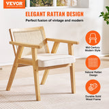 VEVOR Rattan Chair, Mid Century Modern Dining Chair with Armrest