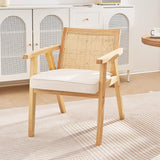 VEVOR Rattan Chair, Mid Century Modern Dining Chair with Armrest