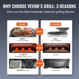 VEVOR Portable Charcoal Grill, Propane Gas Grills with Cover and Cart, Heavy Duty Stainless Steel BBQ Grill, Mini Smoker for Outdoor Cooking, Barbecue Camping, Picnic, and Backyard, Black