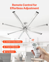 213 cm Ceiling Fan No Light, 6-Speed Remote Control, Aluminum 8-Blade, Reversible DC Motor, Modern Low Profile Flush Mount Fan for Bedroom, Living Room, Patio, Indoor/Outdoor, Brushed Nickel