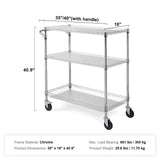 Kitchen Utility Cart, 3 Tiers, Wire Rolling Cart, Steel Service Cart on Wheels, Metal Storage Trolley with 80mm Basket Curved Handle PP Liner 6 Hooks, for Indoor and Outdoor