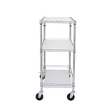 Kitchen Utility Cart, 3 Tiers, Wire Rolling Cart, Steel Service Cart on Wheels, Metal Storage Trolley with 80mm Basket Curved Handle PP Liner 6 Hooks, for Indoor and Outdoor