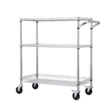 Kitchen Utility Cart, 3 Tiers, Wire Rolling Cart, Steel Service Cart on Wheels, Metal Storage Trolley with 80mm Basket Curved Handle PP Liner 6 Hooks, for Indoor and Outdoor