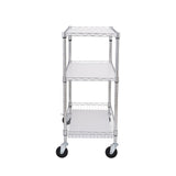 Kitchen Utility Cart, 3 Tiers, Wire Rolling Cart, Steel Service Cart on Wheels, Metal Storage Trolley with 80mm Basket Curved Handle PP Liner 6 Hooks, for Indoor and Outdoor