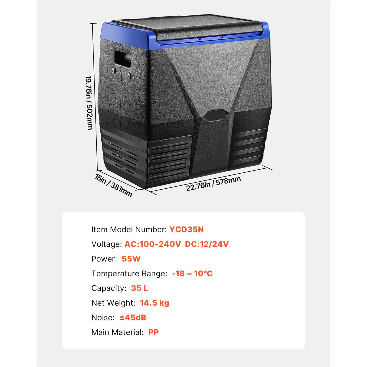 Portable Car Refrigerator Freezer Compressor 35L Single Zone for Car Home