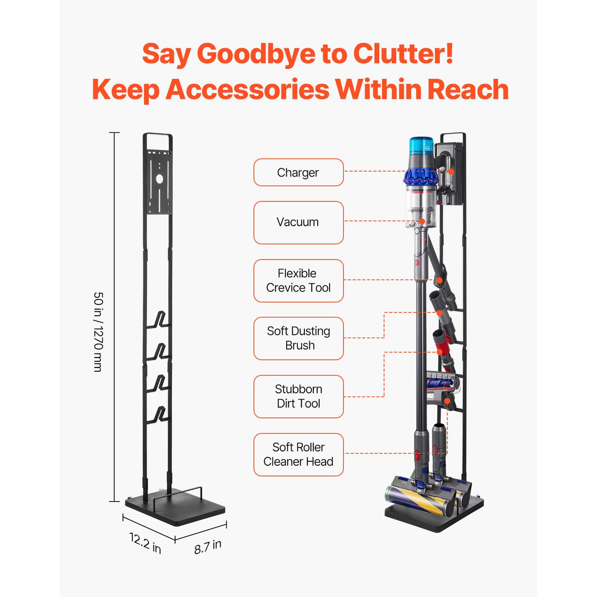 VEVOR Vacuum Stand, Compatible With Dyson V6 V7 V8 V10 V11 V15, Stable Vacuum Stand Holder with Wheels for Dyson DC30 DC31 DC34 DC35 DC58 DC59 DC62 D74 Cordless Upright Vacuum Cleaners & Accessories