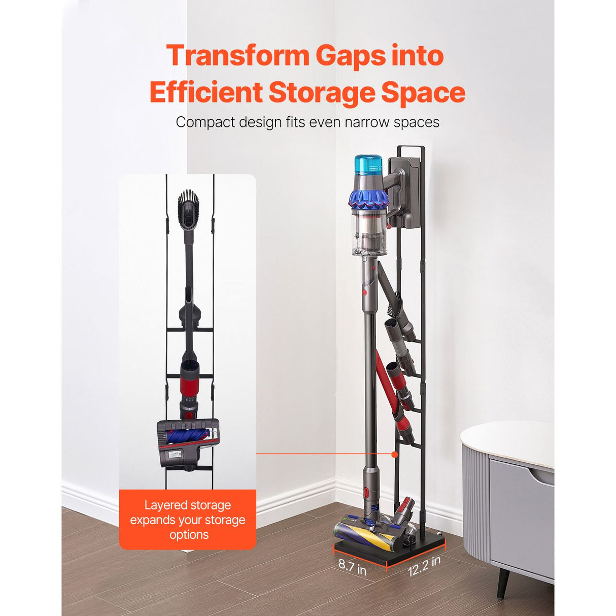 VEVOR Vacuum Stand, Compatible With Dyson V6 V7 V8 V10 V11 V15, Stable Vacuum Stand Holder with Wheels for Dyson DC30 DC31 DC34 DC35 DC58 DC59 DC62 D74 Cordless Upright Vacuum Cleaners & Accessories