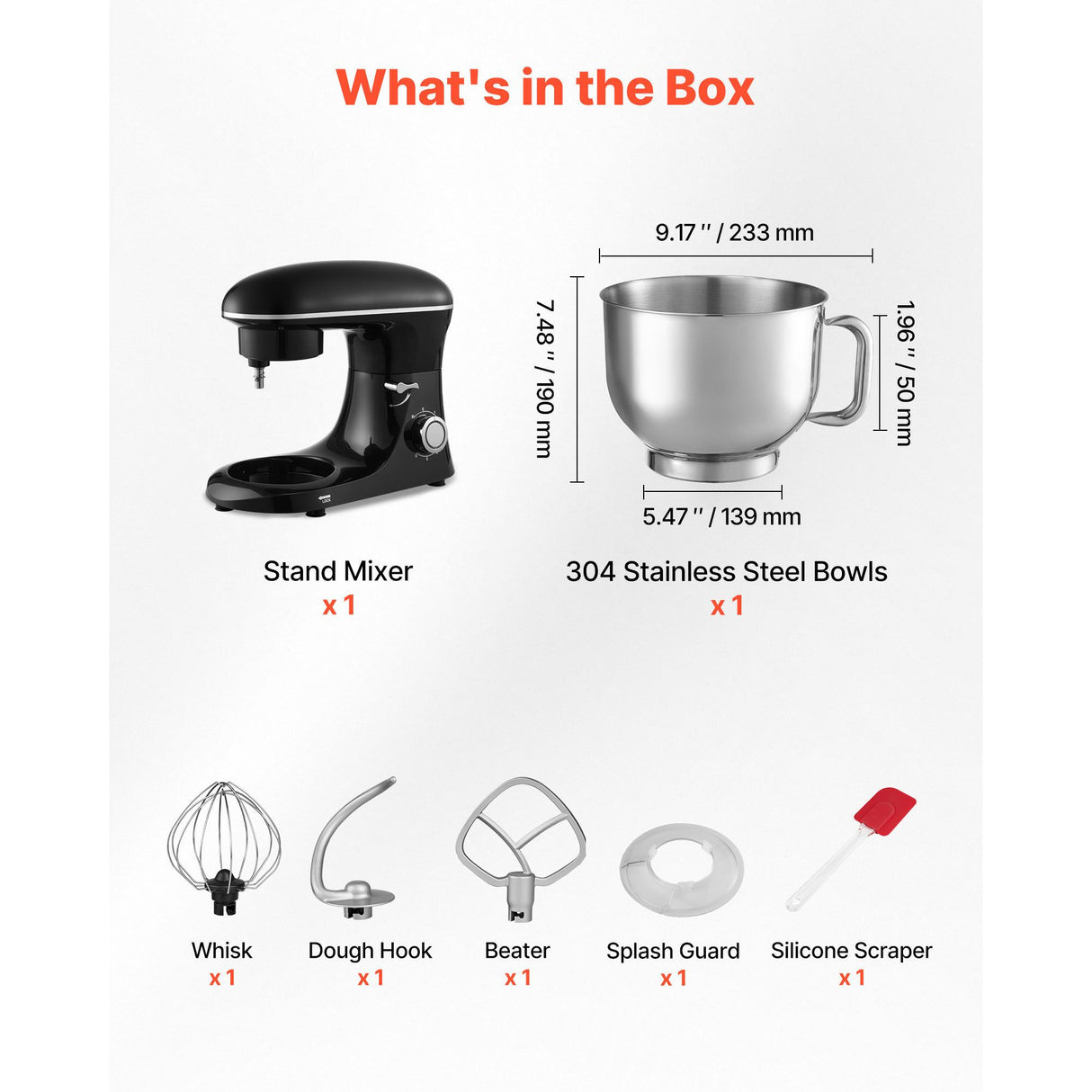 Stand Mixer 5.68 L Electric Dough Mixer 1100W 6 + P Speeds Food Beater