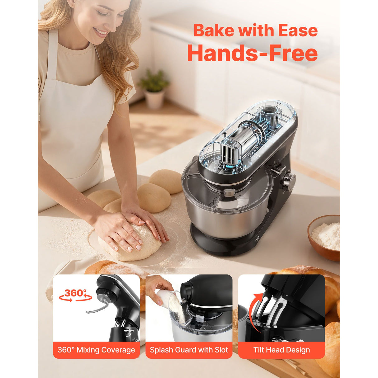 Stand Mixer 5.68 L Electric Dough Mixer 1100W 6 + P Speeds Food Beater