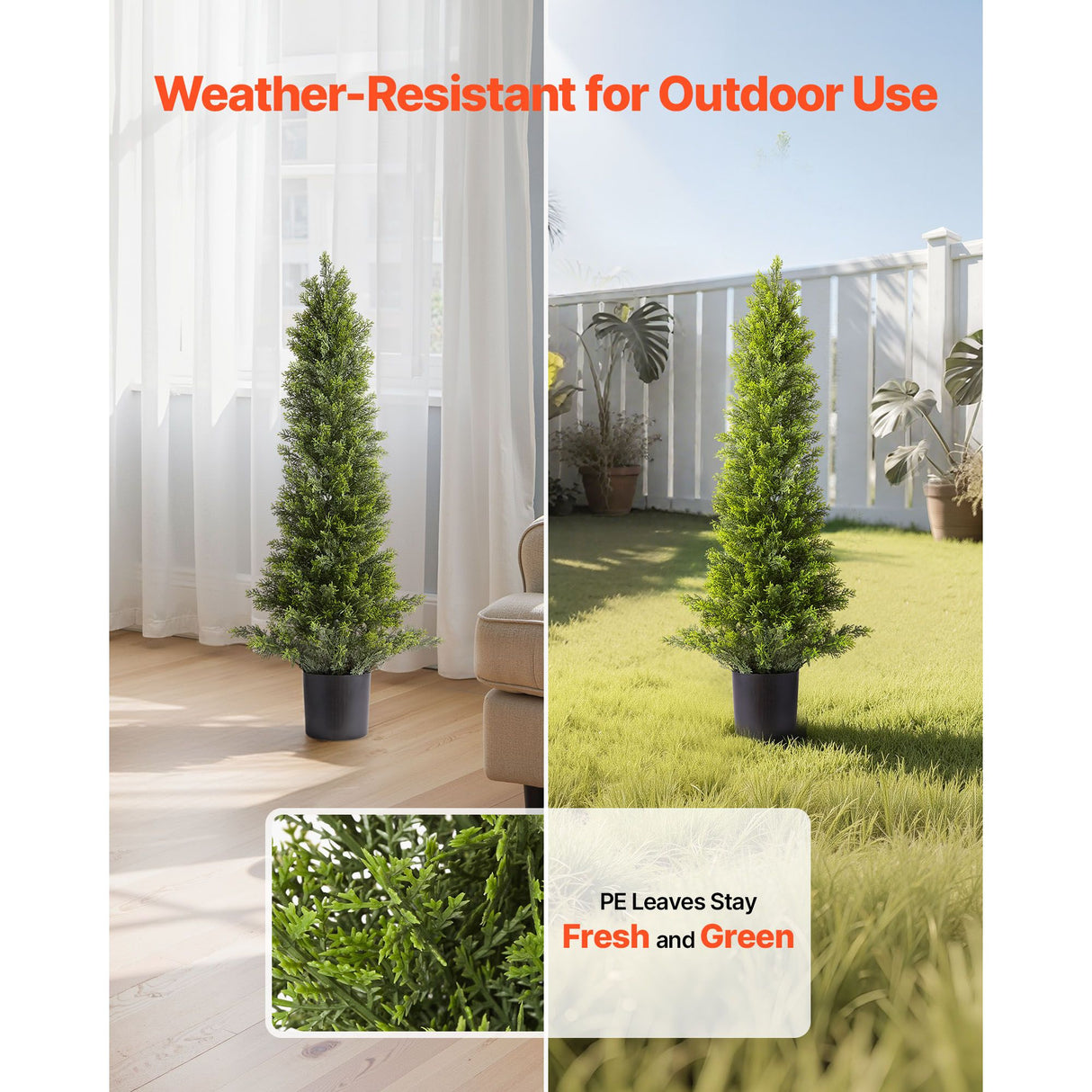 Artificial Topiary Cedar Trees, 2 Set 914mm Faux Pine Shrubs Plants, Fake Silk Tree Look Real, Easy Assembly for Decor Front Porch Outdoor Patio Garden Balcony Backyard Indoor Office