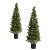 Artificial Topiary Cedar Trees, 2 Set 1219mm Faux Pine Shrubs Plants, Fake Silk Tree Look Real, Easy Assembly for Decor Front Porch Outdoor Patio Garden Balcony Backyard Indoor Office