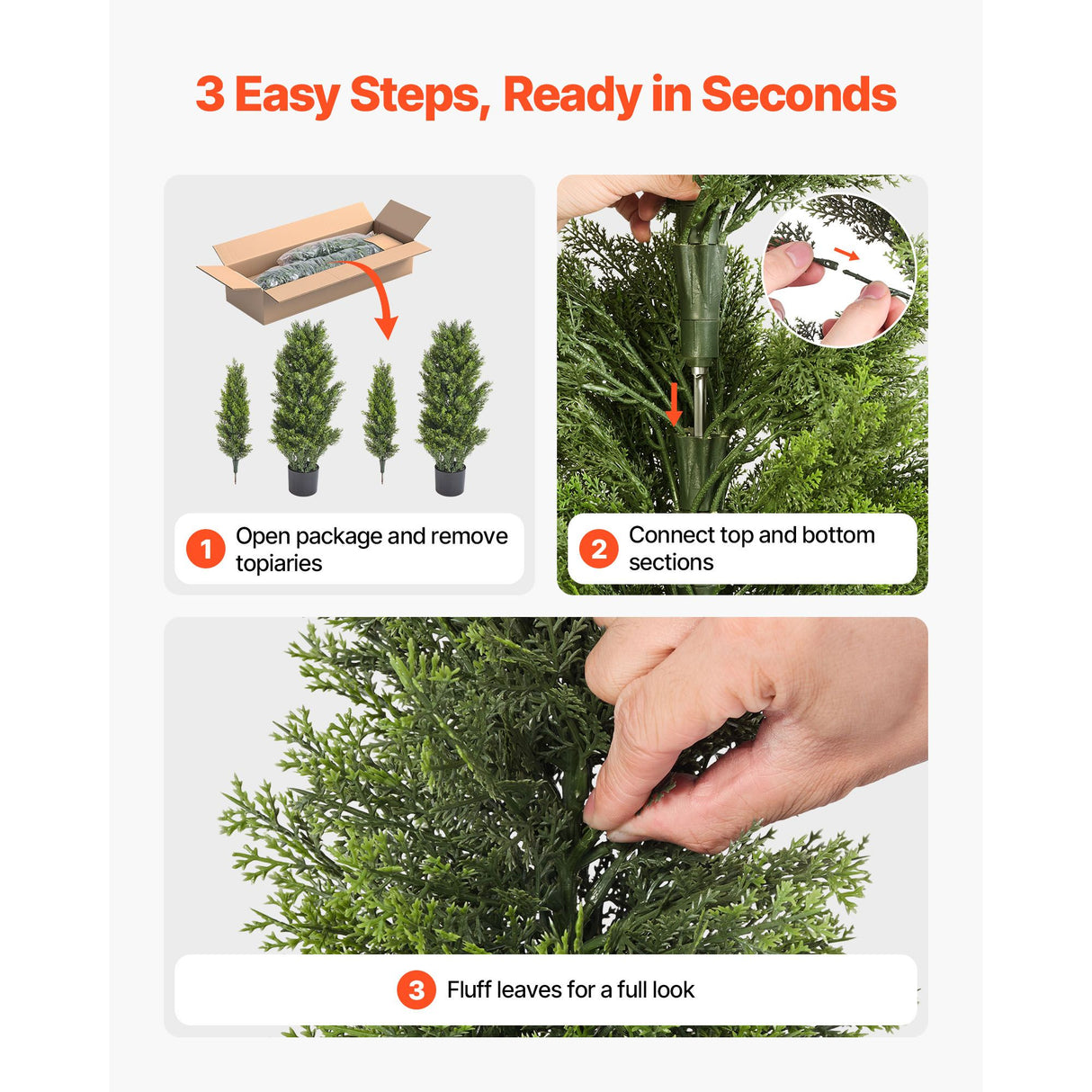 Artificial Topiary Cedar Trees, 2 Set 1219mm Faux Pine Shrubs Plants, Fake Silk Tree Look Real, Easy Assembly for Decor Front Porch Outdoor Patio Garden Balcony Backyard Indoor Office