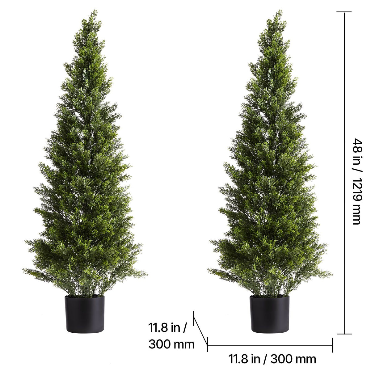 Artificial Topiary Cedar Trees, 2 Set 1219mm Faux Pine Shrubs Plants, Fake Silk Tree Look Real, Easy Assembly for Decor Front Porch Outdoor Patio Garden Balcony Backyard Indoor Office